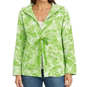 Analogy Sz Medium Green White Front Tie Wearable Art Jacket Blouse Shirt Top